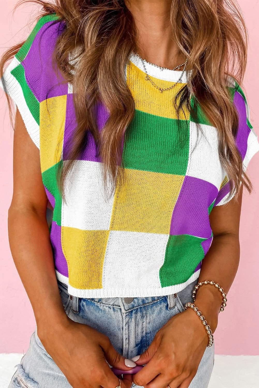 Mardi Gras Color Block Sweater