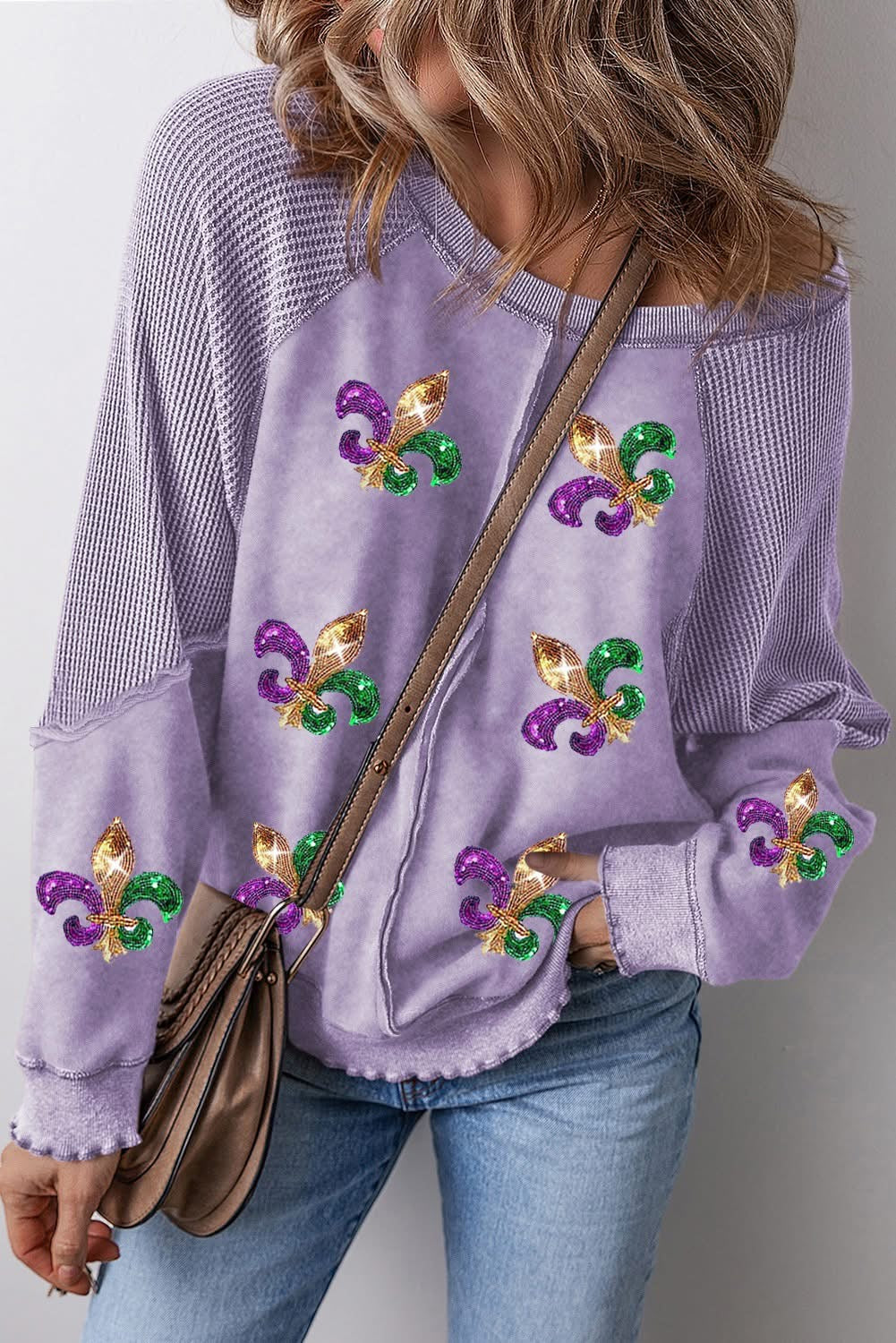 Orchid Petal Mardi Gras Waffle Sweatshirt