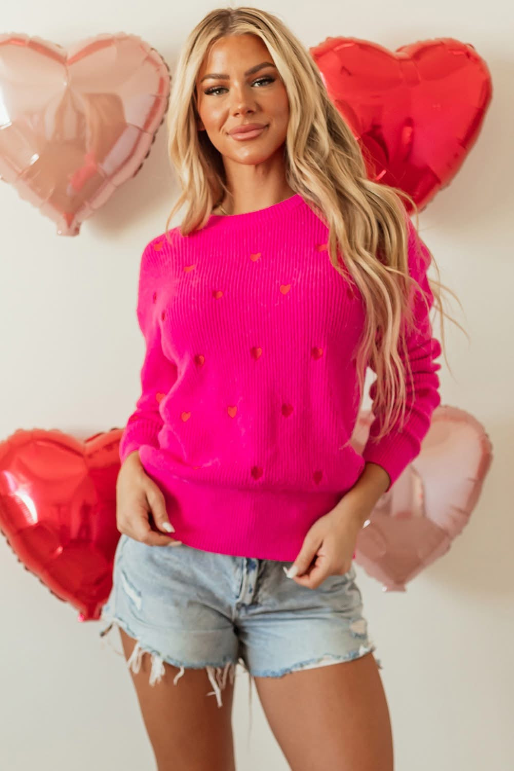 Rose Red Heart Shape Round neck sweater