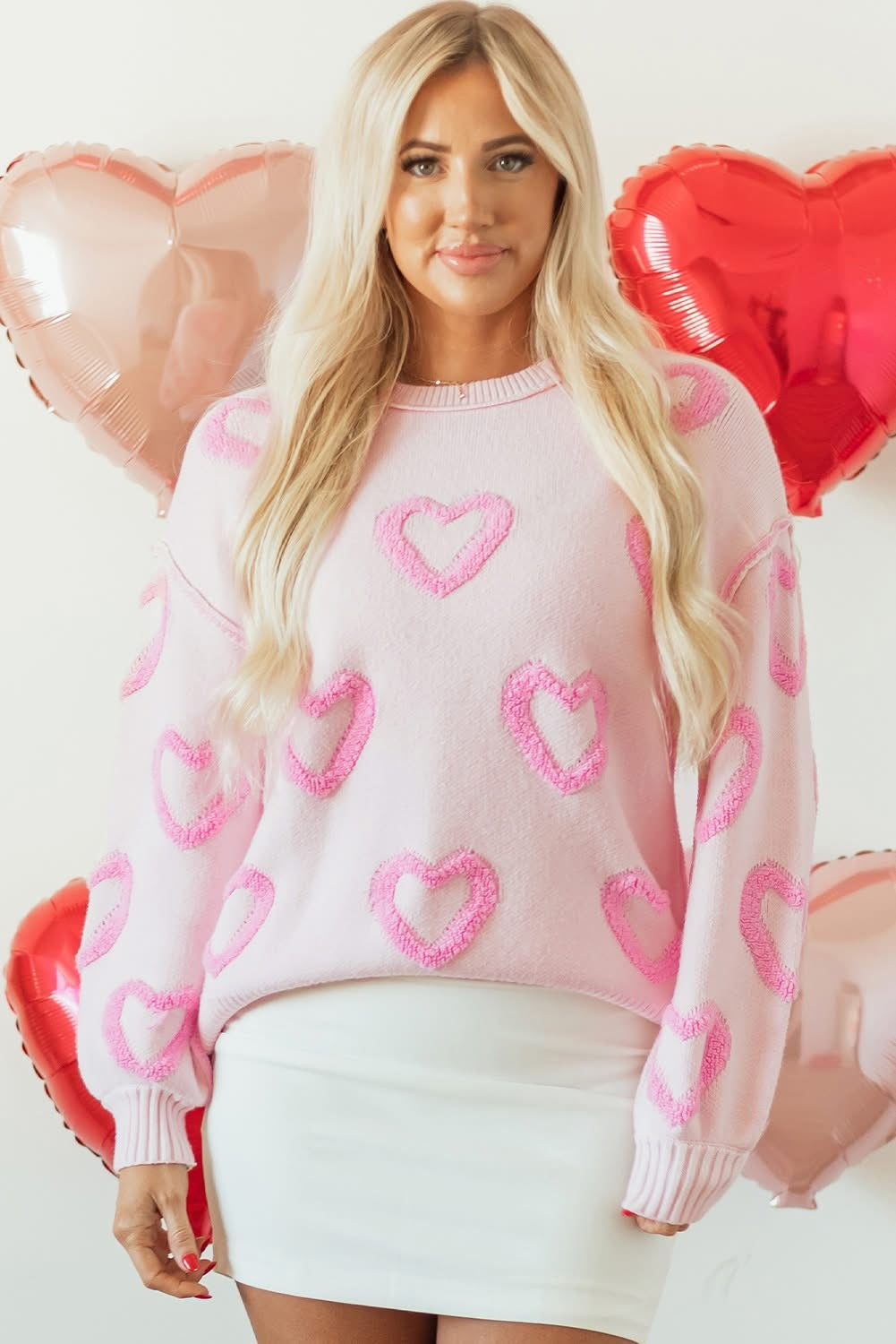 Pink Heart Bubble baggy Sweater 